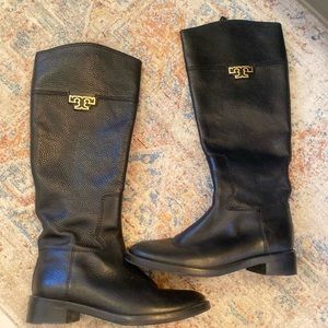 Black leather Tory Burch riding boots